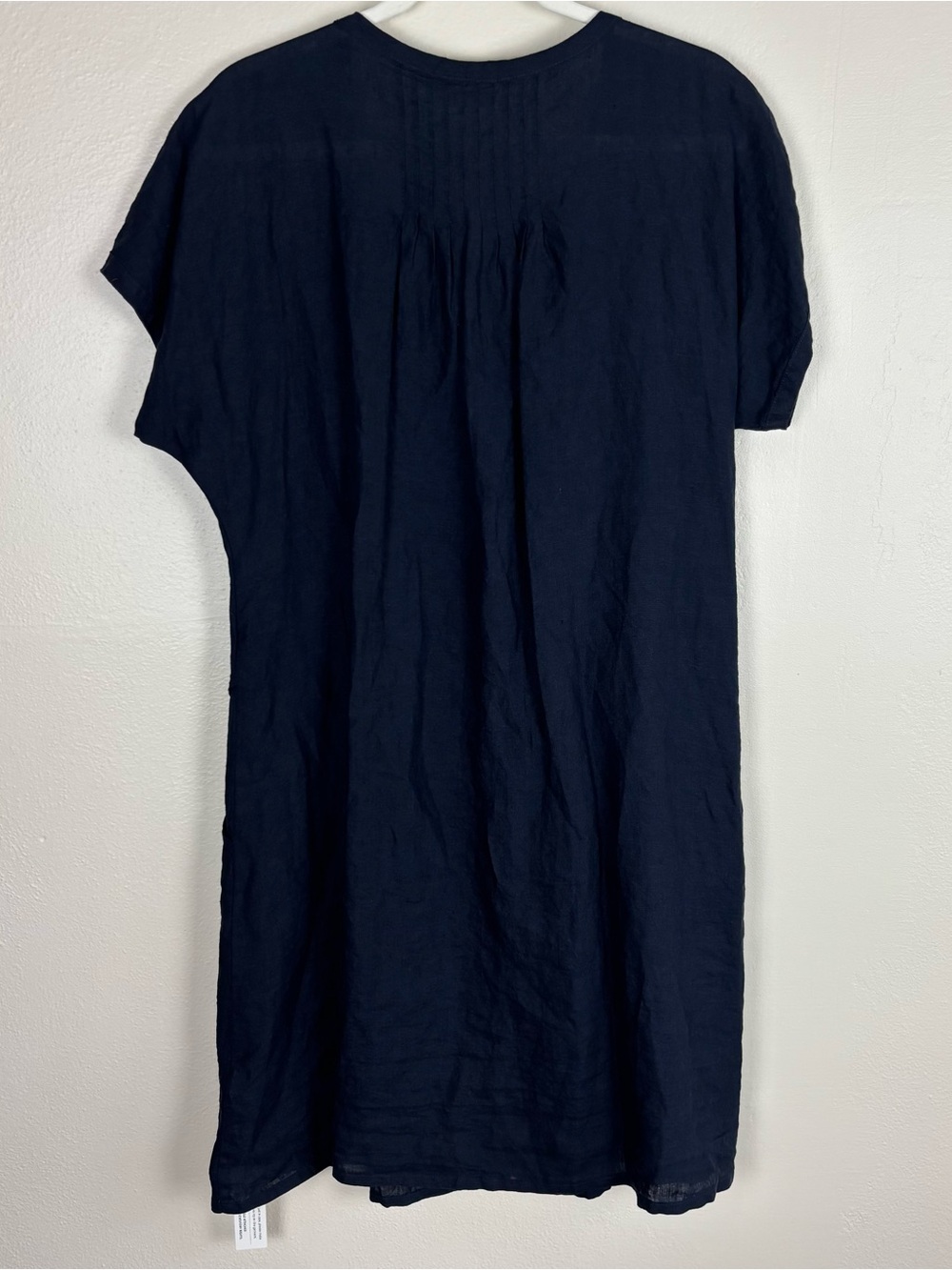 Poetry 100% Linen Pintuck Dress Women’s US 10 Navy Short Sleeve Pockets NWT UX18 - Picture 2 of 7